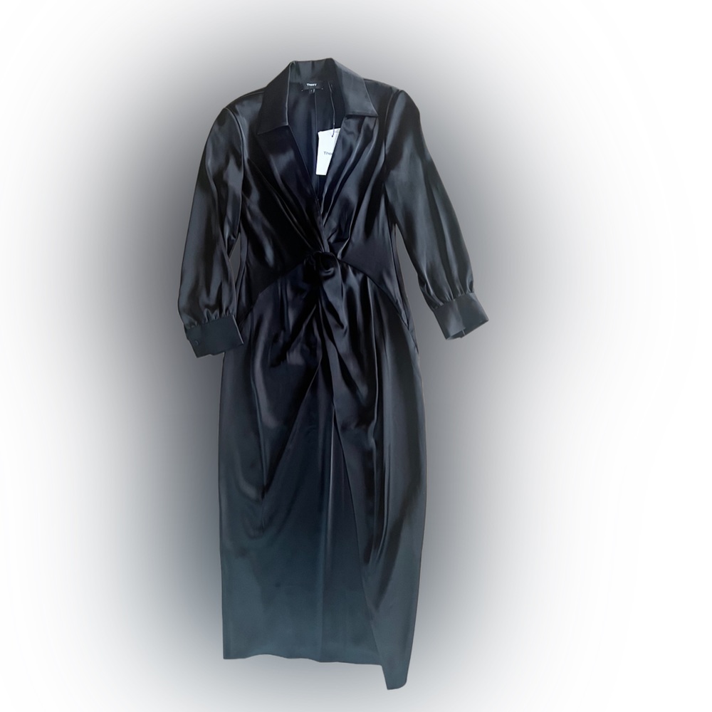Brand new with tags Black Satin Theory midi length dress